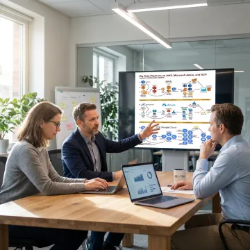 Enterprise application consultants reviewing digital systems