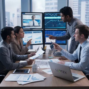 Data analytics consultants reviewing business dashboards