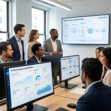 AI consultants reviewing business automation dashboards