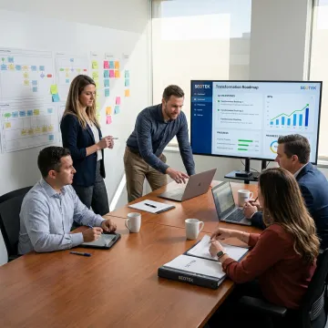 Consultants leading a transformation planning workshop