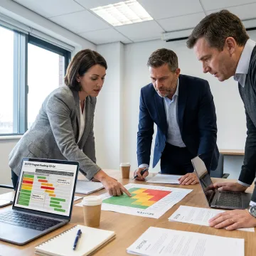 Program managers reviewing a strategic roadmap