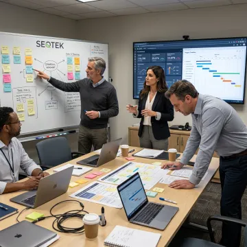 Consultants leading a strategy roadmap workshop