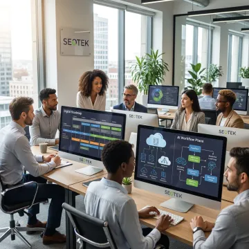 Consultants reviewing technology roadmap