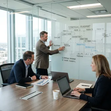 Consultants planning strategy with leadership team