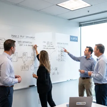 Consultants mapping an AI implementation plan