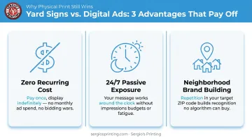 Three advantages of real estate yard signs over digital advertising infographic