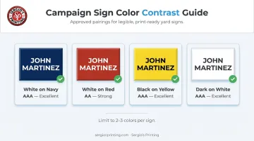 Campaign yard sign color contrast combinations showing high readability pairings