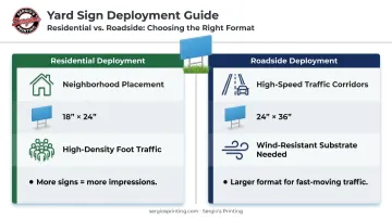 Residential versus roadside campaign sign strategy size and placement comparison