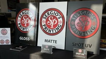 Sergio's Printing poster finish options gloss matte and spot UV displayed side by side