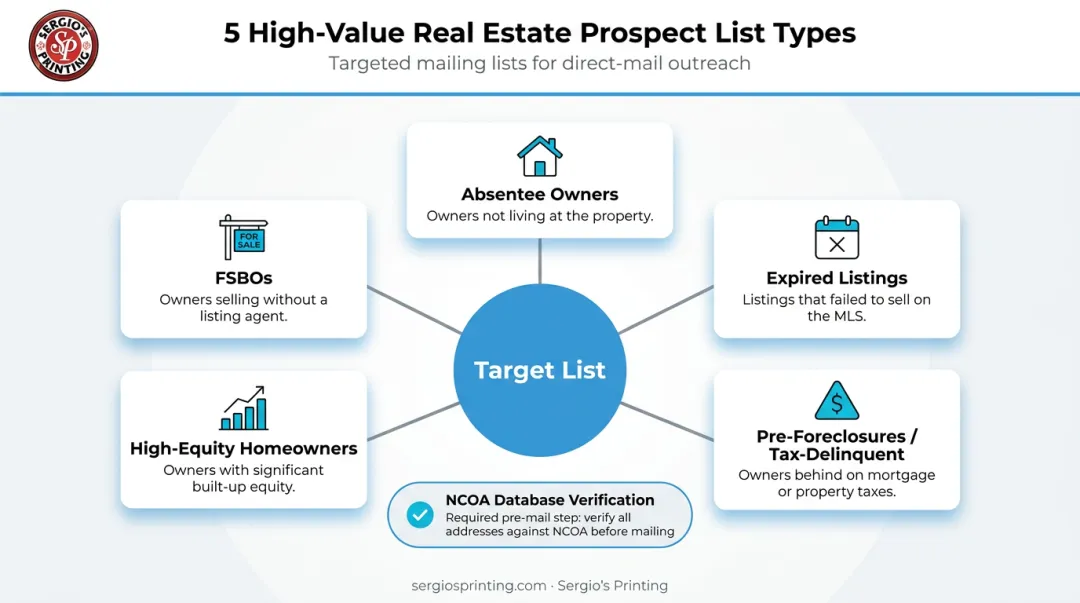 Five high-value real estate prospect list types for targeted direct mail campaigns