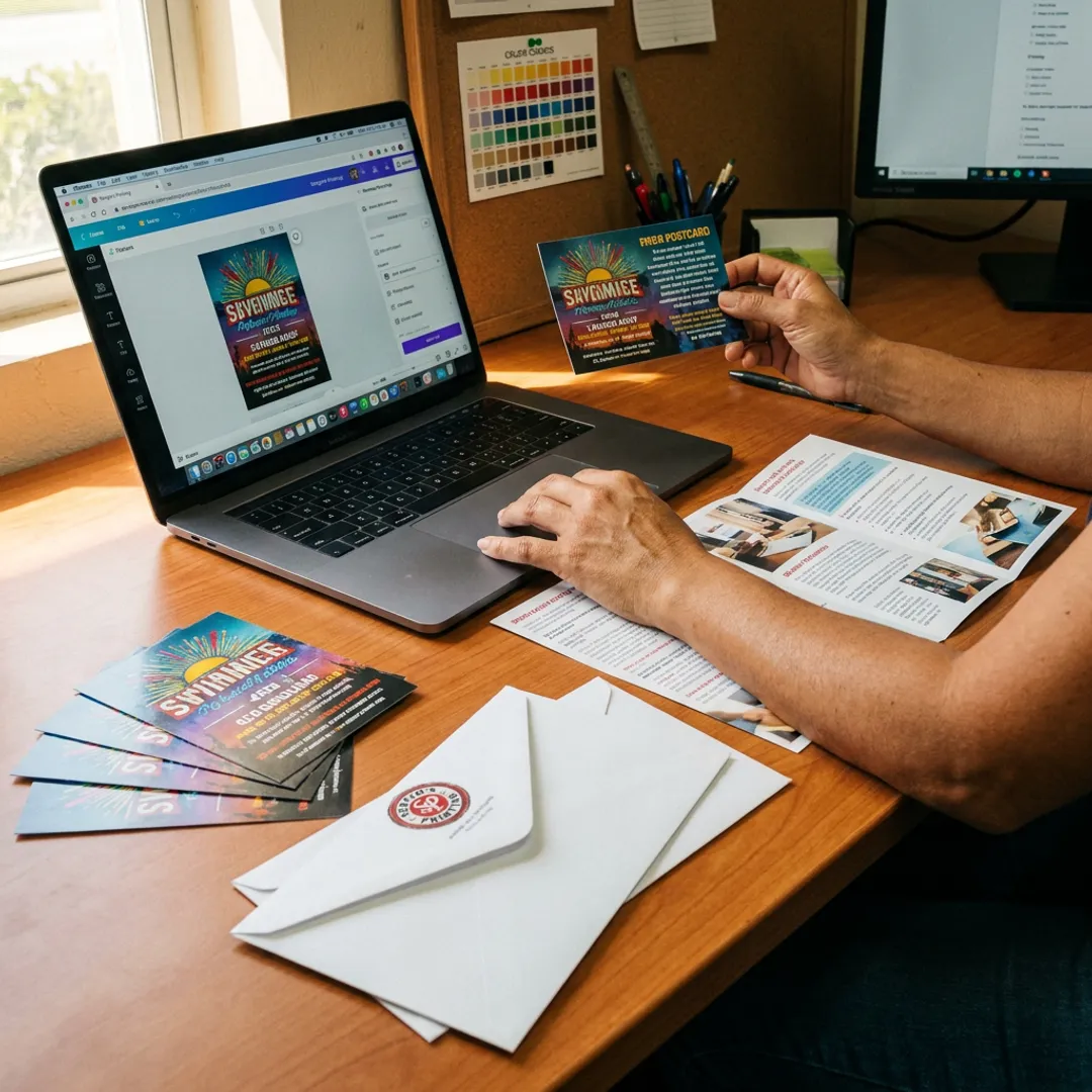 Designer preparing direct mail artwork for print