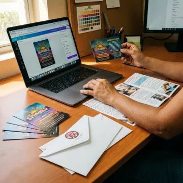 Designer preparing direct mail artwork for print