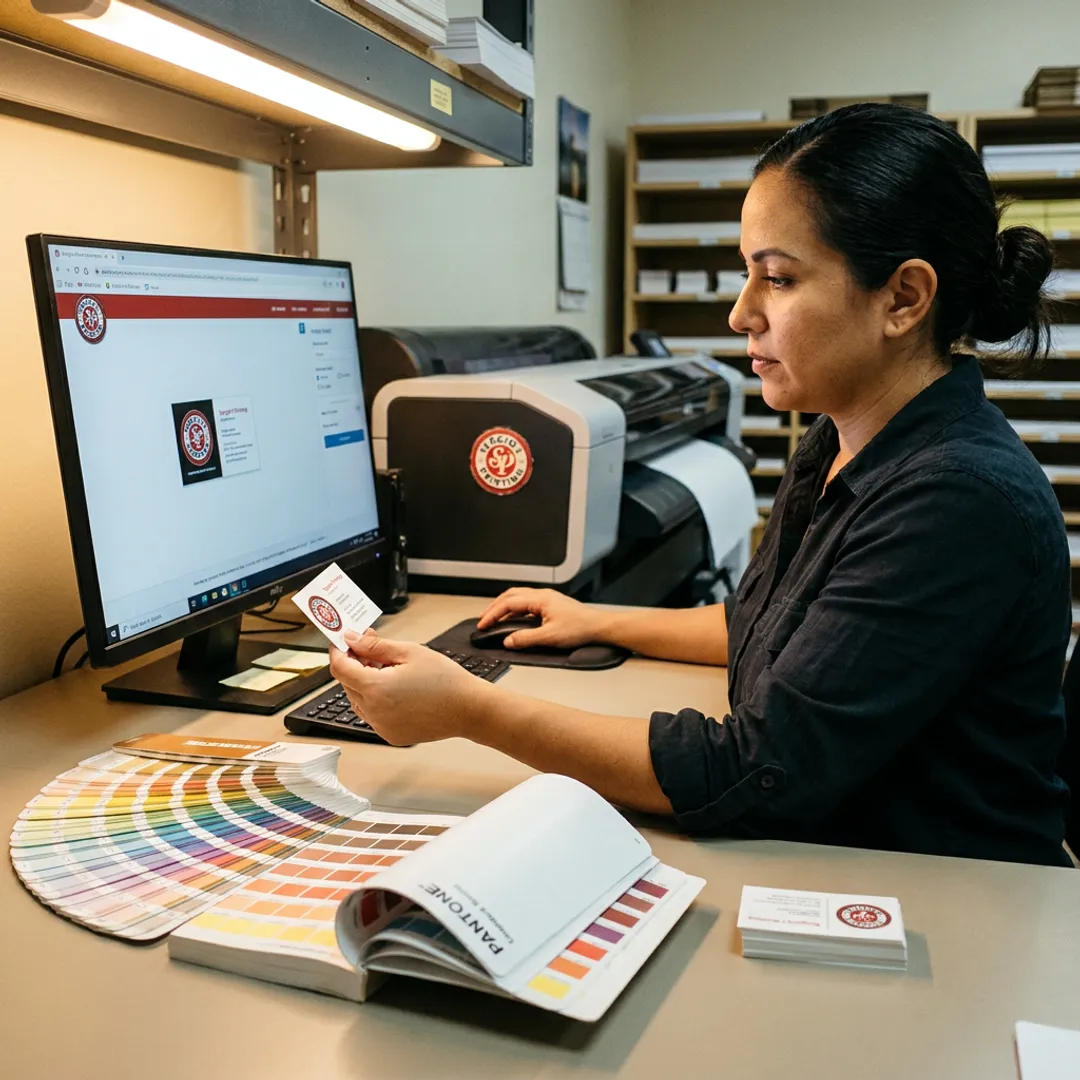Designer reviewing a business card proof before printing