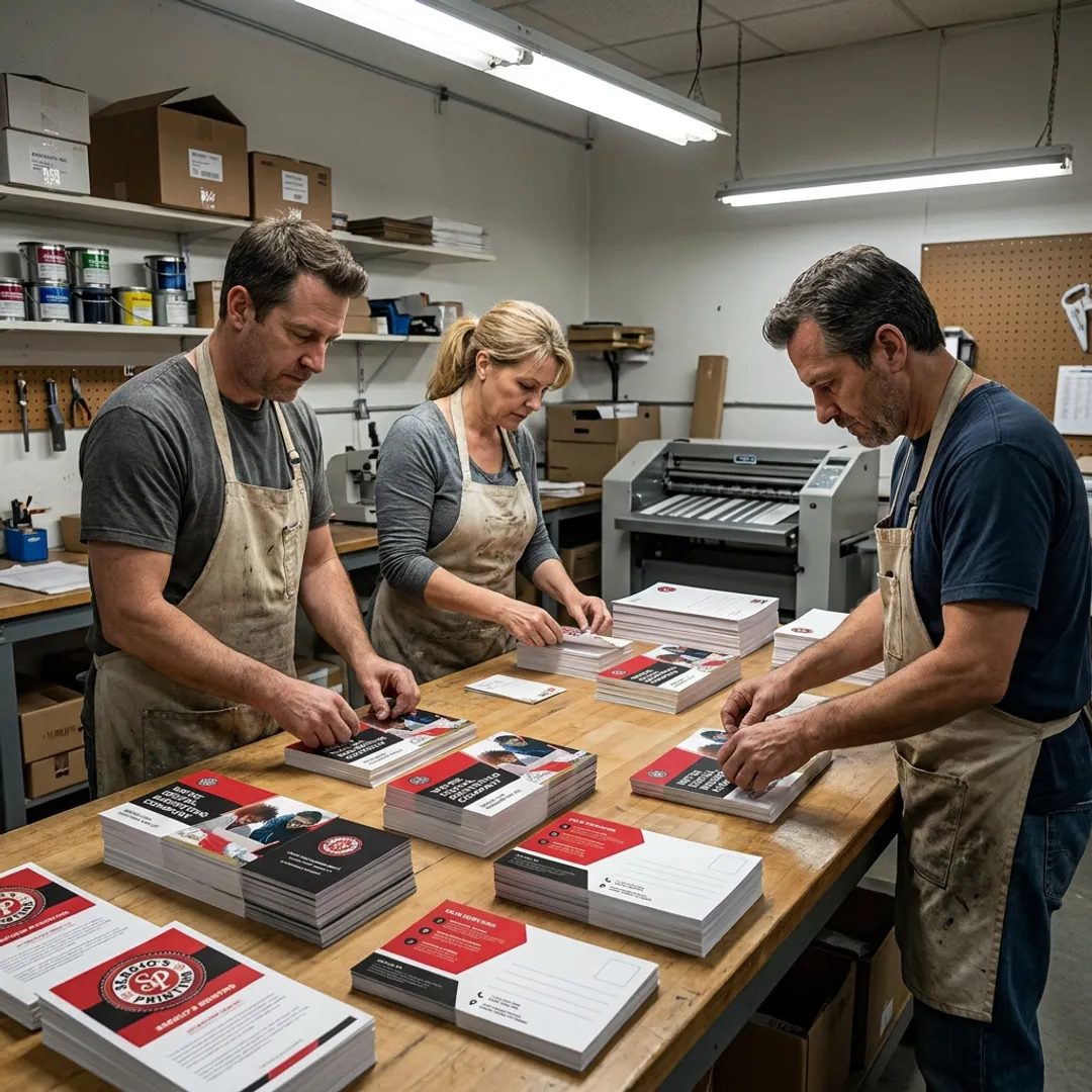 Print shop preparing direct mail materials