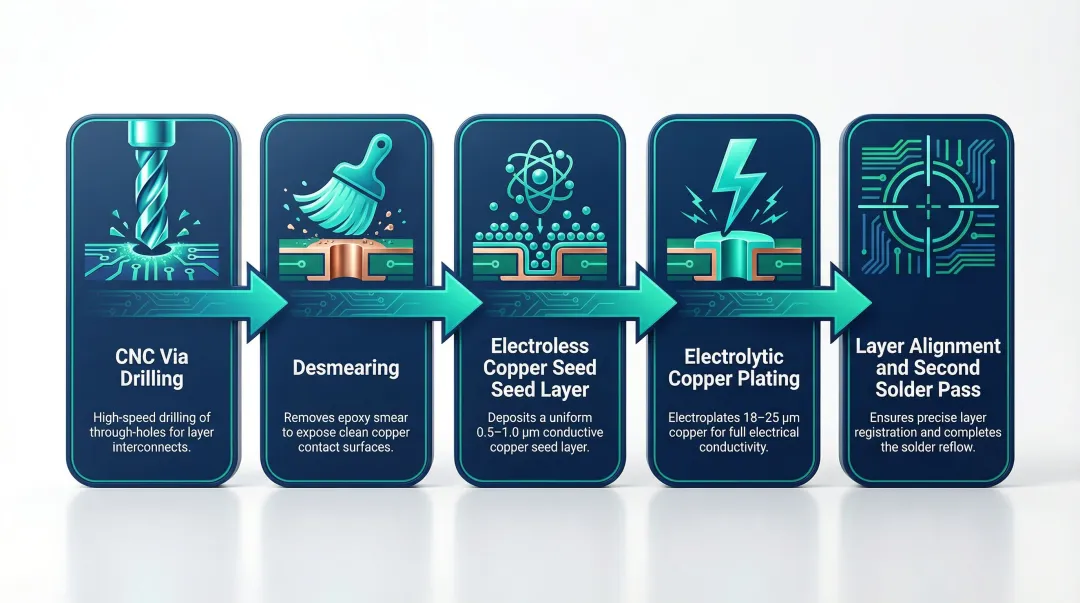 Double-sided PCB manufacturing process five-step flow from CNC drilling to soldering