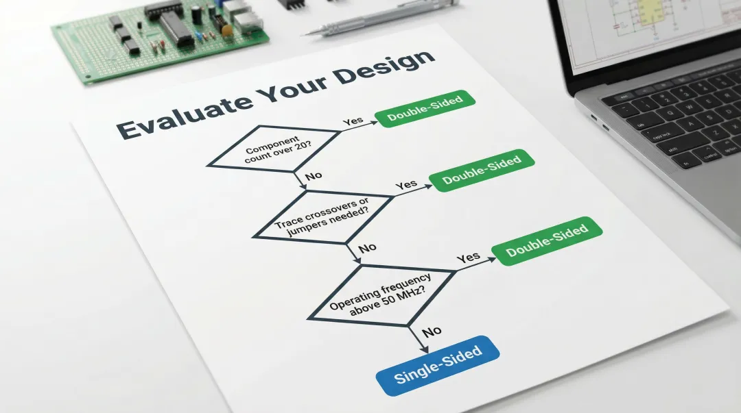 PCB board type selection decision tree based on component count routing and frequency