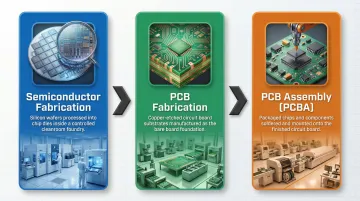Three-stage electronics manufacturing process semiconductor fab PCB fab and PCBA comparison