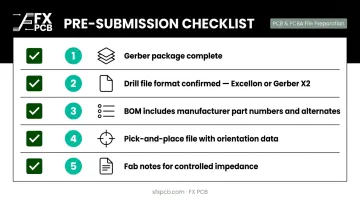 Five-item PCB file submission checklist to prevent manufacturing production holds