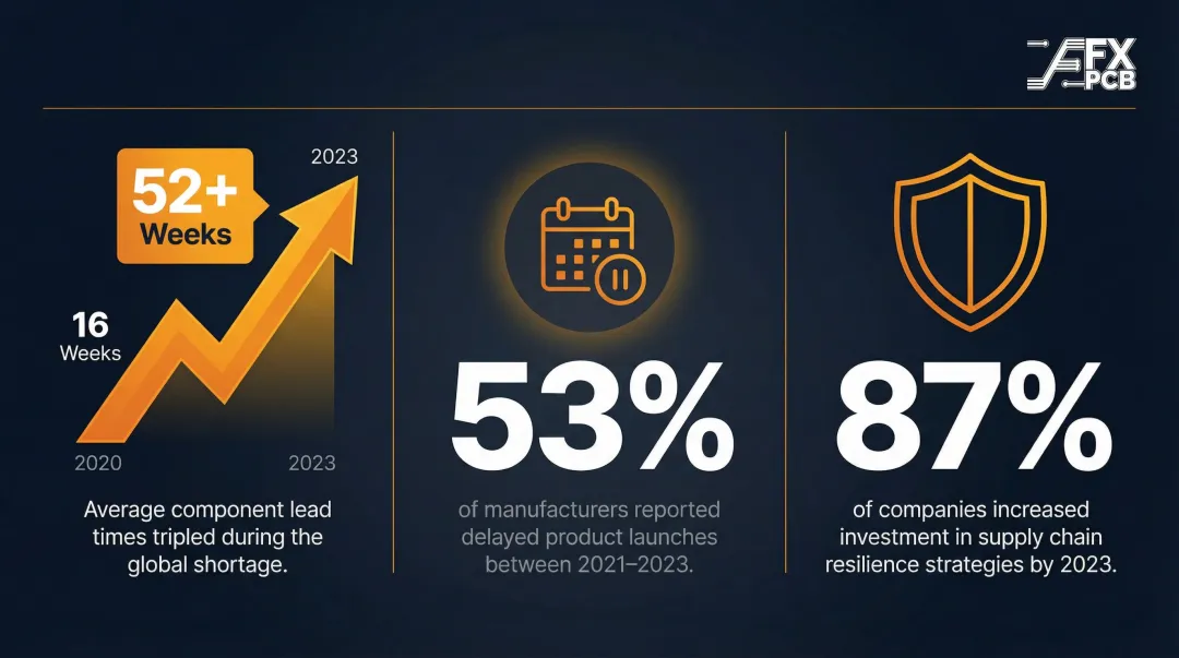 Electronics supply chain crisis statistics showing lead time surge and disruption impact