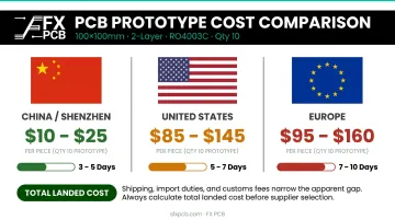 RF PCB fabrication regional cost comparison Shenzhen USA Europe lead time breakdown