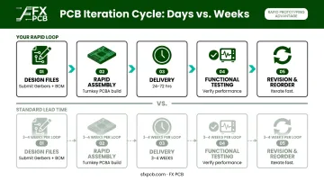 Rapid PCB assembly design-to-validated-prototype iteration cycle flow diagram