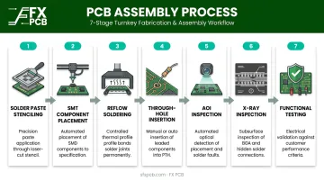7-step PCB assembly process from solder paste stenciling to functional testing