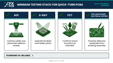 Minimum quick-turn PCBA testing stack four required inspection methods comparison
