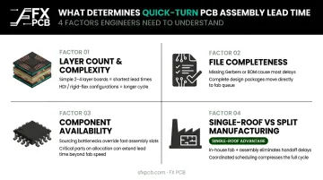 4 key factors affecting quick-turn PCB assembly lead time infographic