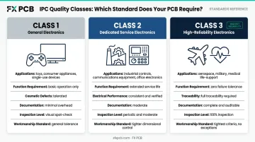 IPC Class 1 Class 2 Class 3 quality requirements comparison chart PCB manufacturing