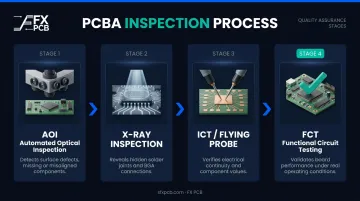 Four-layer PCBA testing inspection process flow AOI X-ray ICT functional testing