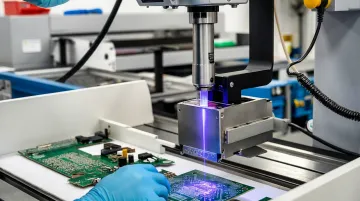 Laser direct imaging LDI system exposing PCB substrate with UV laser beam