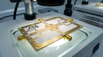 SFX PCB high frequency board fabrication showing Rogers laminate and precision trace etching