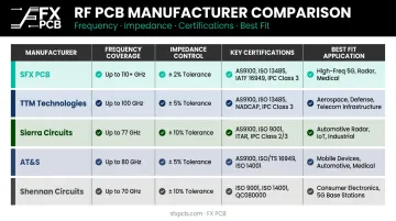 High frequency PCB manufacturer comparison across five key capability categories