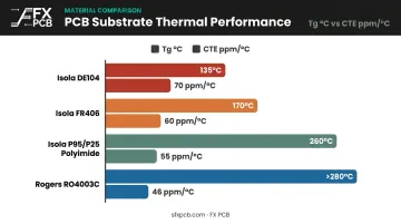 PCB substrate material Tg and CTE thermal properties comparison chart