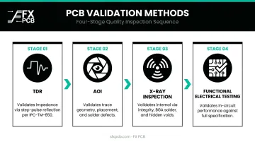 Four-method PCB validation process TDR AOI X-ray and functional testing flow