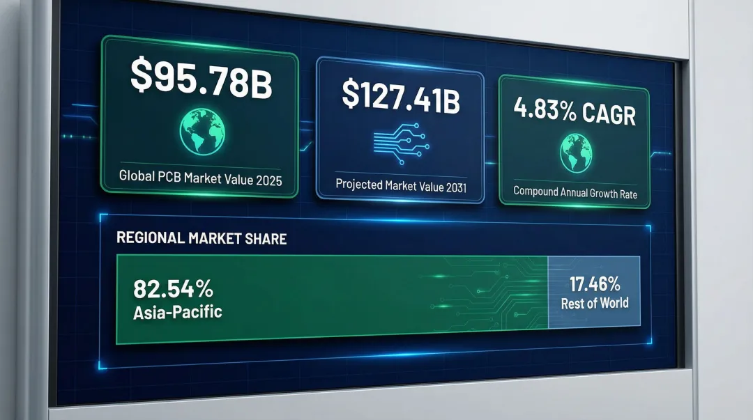 Global PCB market growth projection from 2025 to 2031 statistics infographic