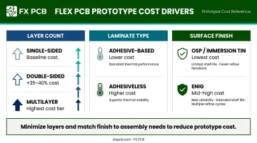 Flex PCB prototype cost drivers comparison across layer count materials and surface finish options