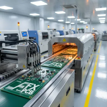 PCB assembly production line with SMT placement machine assembling industrial control boards