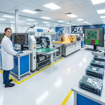 Step-by-step PCB assembly process showing SMT placement, soldering, and quality inspection stages