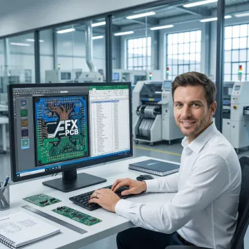 Engineer reviewing PCB design files on a computer before OEM PCBA production begins