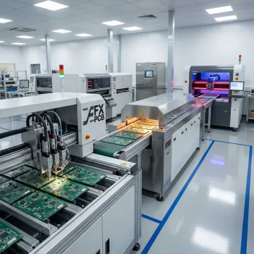 PCB assembly process workflow showing SMT placement, soldering, and AOI inspection stages
