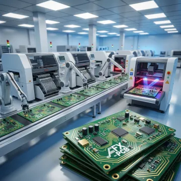 PCB assembly line showing automated SMT placement and quality inspection steps