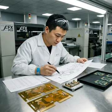 Engineer reviewing flexible PCB manufacturing files