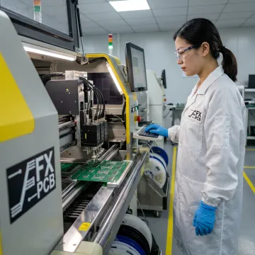 Automated PCB assembly line placing electronic components