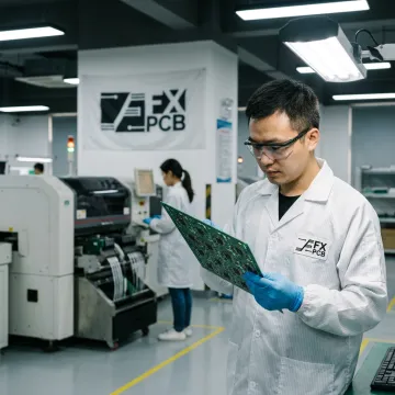 Engineer inspecting telecom PCB assembly workflow