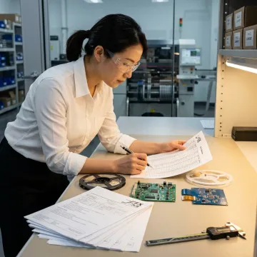 PCB component sourcing specialist reviewing electronic parts