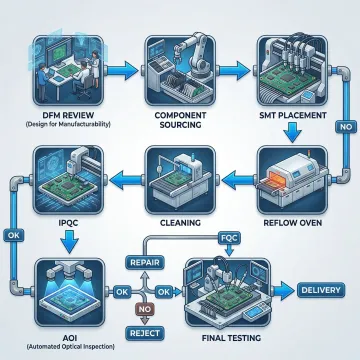 PCB assembly process steps for robotics electronics manufacturing