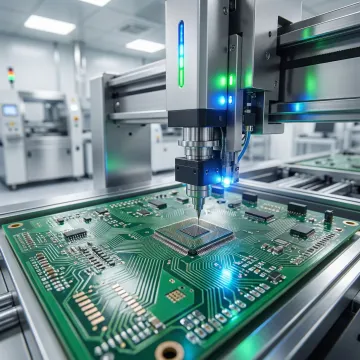 Multi-layer PCB being assembled on an automated SMT production line in a certified electronics factory