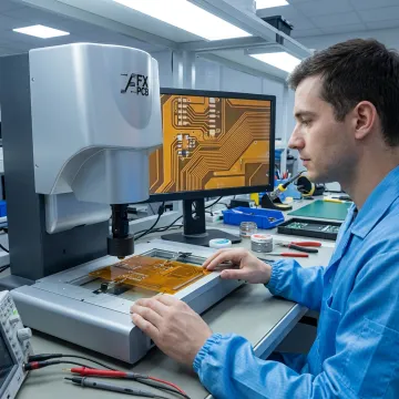 Engineer inspecting flexible PCB production