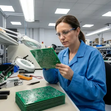 Engineer inspecting metal-backed PCB production